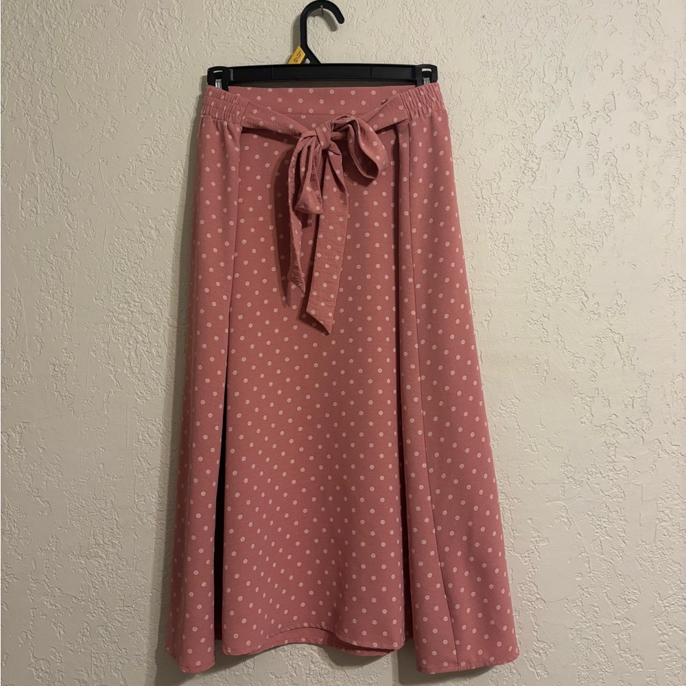 NYC Pink Midi A-Line Skirt with Tie Front